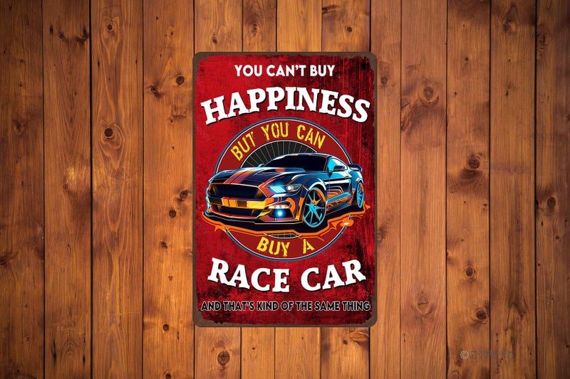 ZYPENG Vintage Metal Signs Car Room Decor for Men Garage Room Wall Poster Decoration - You Can't Buy Happiness But You Can Buy a Race Car Wall Home Bedroom Decor Tin Sign 8 x 12 Inches - Image 4